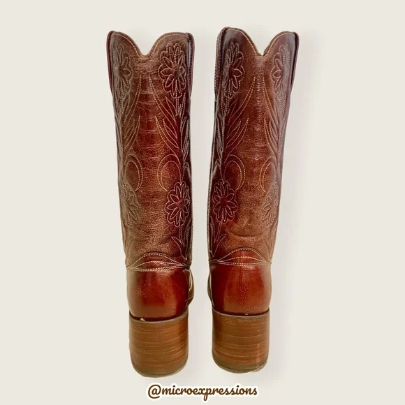 RARE 1960s Frye Vintage Embroider Brown Campus Western Cowboy Floral Stitch Boot - Picture 8 of 15
